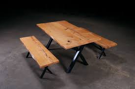 Sustainably Salvaged Alder Picnic Table With Live Edge And Matching Benches Urbanlumberco Dining Table With Bench Handmade Dining Table Live Edge Dining Table