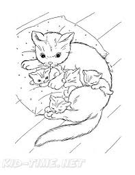 Cat with flower and bird. Free Coloring Pages For Kids Kitten Drawing With Crayons