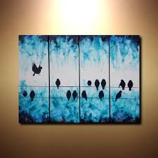 Abstract Birds On A Wire Painting Large Abstract Art Bird On A Wire Painting 24x32 Tetraptych Multiple Canvas Art Fluid Acryl Multiple Canvas Paintings Multi Canvas Painting Multiple Canvas Art