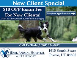 Upon arrival at all about pets, stay in your vehicle and call into the front desk to let us know you are here and go over the reason for the visit. Veterinary Specials In Provo Ut Park Animal Hospital