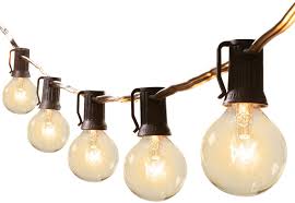 50ft G40 Outdoor Patio String Light Connectable Globe Lights With 52 Clear Bulbs 2 Spare Ul Listed Backyard Lights For Indoor Commercial Decor 50 Hanging Sockets E12 Base 5w Bulb Black Amazon Com