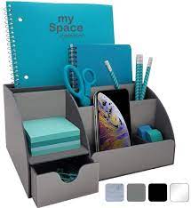 These clip right onto the side of your desk and can hold anything. Acrylic Office Desk Organizer With Drawer 9 Compartments All In One Office Supplies And Cool Desk Accessories Organizer Enhance Your Office Decor With This Desktop Organizer Gray Buy Online In Bosnia And