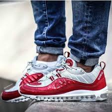 Supreme X Air Max 98 Young Big Boys Sport Red Metallic Silver On Feet Nike Shoes Air Max Nike Air Max Cheap Nike Air Max
