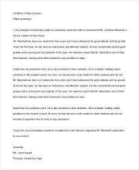 Free 6 Sample Recommendation Letters For Student In Pdf Ms Word