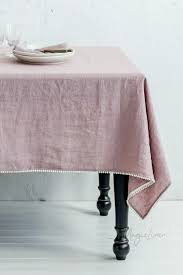 Pom Pom Linen Tablecloth In 2020 Dining Table Cloth Christmas Table Cloth Linen Tablecloth