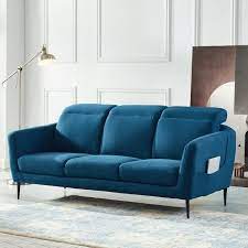 Maybe you would like to learn more about one of these? Canape Scandinave 3 Places En Tissu Bleu Canard Avec Tetieres Relevables Et Pietement En Metal Noir Collection Luna Cdiscount Maison