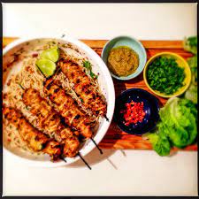 Chicken Skewers Satay Sauce And Fiery Noodle Salad Jamie Oliver 30 Minute Meals Art Space