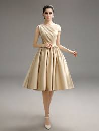 Gold Champagne Pleated Satin Bridesmaid Dress Milanoo Satin Bridesmaid Dresses Knee Length Bridesmaid Dresses Bridesmaid Dresses