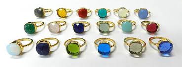 Mix Color Gemstones Bezel Set Gold Plated Silver Ring Bezel Gemstone Gold Plated Silver Ring Gemstones