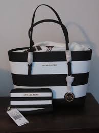 Black And White Striped Purse 2pc Michael Kors Small Jet Set Travel Tote White Black Stripe Phone Case Wallet Michaelkors Totess Handbags Michael Kors Purses Michael Kors Michael Kors Bag