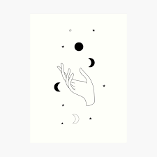 Magic Hand Moon And Stars Line Art By Onelineprint Redbubble Line Art Drawings Art Line Art