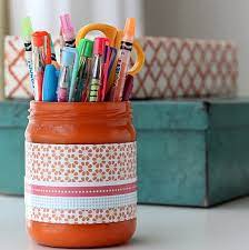 Hot glue gun, can, tape or ribbon, and any sticker or beads take. Cute Diy Pencil Holder From A Jar Free To Make Mod Podge Rocks