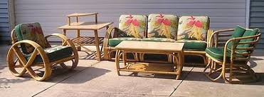 Calif Asia Rattan Furniture Set Sofa Chairs Tables Pretzel Paul Frankl Barkcloth Rattan Furniture Set Rattan Furniture Bamboo Furniture Vintage