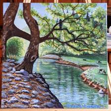 River Rocks, Rivers Art, Rivers Painting, Landscape, Forest Stream, Forest  Landscape, Nature Art, Woodland Stream Print, Riverscape, Farm