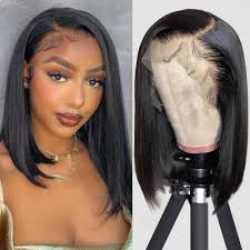 Amazon.com : Flady 12 inch Straight Bob Wig Human Hair 13x4 HD Frontal Lace  Wig Short Bob Wigs for Women Glueless Bob Lace Front Wigs Human Hair Pre  Plucked 150% Density Natural