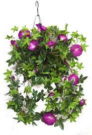 fourwalls 45 cm tall morning glory hanging basket decorative artificial plant blue flowers online plants round metal hanger
