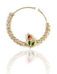 Nose Ring With Pearls And Kundan Stones In 92 5 Sterling Silver Nose Jewelry Indian Wedding Jewelry Nose Jewels