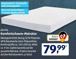 21 cm h2 h3 premium taschenfederkern 7 zonen. Dormia Komfortschaum Matratze Angebot Bei Aldi Sud