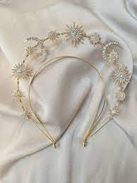 Gold Galaxy Halo Crown Gold Halo Crown Gold Headband Gold Etsy In 2020 Crystal Headband Gold Headband Silver Headband