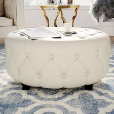 Khader Cocktail Ottoman White Leather Ottoman Ottoman Cocktail Ottoman