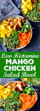 Low Histamine Mango Chicken Salad Bowl The Histamine Friendly Kitchen Recipe Chicken Salad Bowls Mango Chicken Salads Mango Chicken