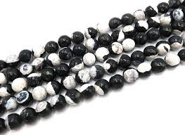 Fire Agate Beads Black White Faceted Round Natural Gemstone Loose Beads Sold By Strand 6mm 8mm 10mm 12mmapproximate Loose Beads Agate Beads Fire Agate