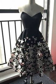 Black Sweetheart Handmade Flowers A Line Short Evening Dresses Evening Dresses Short Black Satin Dress Prom Dresses For Teens