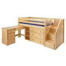 Amazoncom Maxtrix Solid Hardwood Twin-size Low Loft Bed With Storage Staircase Entry Dresser Bookshelf And Student Des Low Loft Beds Bunk Beds Loft Spaces