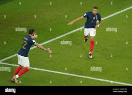 Frances Theo Hernandez celebrates his first-half goal against Morocco with  a knee slide in a World Cup semifinal football match at Al-Bayt Stadium in  Al Khor, Qatar, on Dec. 14, 2022. (Kyodo)==Kyodo