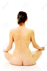 蓮華座に座っている裸の女性の後ろ姿。の写真素材・画像素材 Image 55239835
