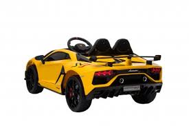 Cardboard racing car and happy family. Yellow Licensed Lamborghini Aventador Svj 12 Volt In Stock