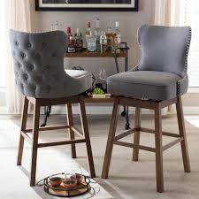 Baxton Studio Gradisca 31 In Gray Fabric Upholstered Swivel Bar Stool Set Of 2 2pc 7073 Hd The Home Depot Swivel Bar Stools Bar Stools Upholster