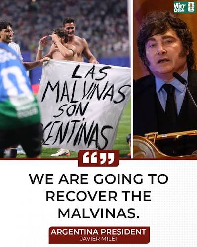 🚨🇦🇷 Argentina president Javier Milei has responded to the controversy  over the players' unfurling a banner enscribed 'The Falklands are  Argentine' after knocking England out of the World Cup by stating that