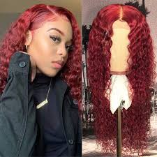 Baby with red hair dream suggests some deep. Amazon Com Unextar Glueless 99j 13x4 Lace Front Human Hair Wig With Baby Hair Preplucked Deep Curly Red Brazilian Remy Hair Middle Part Lace Front Wig For Women 24 Inch 130 13x4 Lace