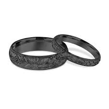 Hand Engraved Matching Wedding Bands His And Hers Wedding Rings Couple Wedding Set Vintage Wedding Ring Unique 14k Black Gold Handmade Wedding Rings Vintage Wedding Rings Sets His And Hers Cool