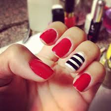 Black And White Striped Nails Bold Red With Stripes By Jessie Red Nails Striped Nails Red Nail Designs