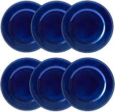 We carry chargers in several different styles and colors, including beaded , plain , diamond style , faux wood , glass beaded , royal antique , ruffled , rustic , square , and vintage style ! For Dining Table Or Decor Blue Round Beaded Decorative Charger Plates Set Of 6 13 Inches Round Charger Service Plates Home Kitchen Rayvoltbike Com