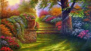 Flower Garden Wallpapers Landscape Wallpaper Landscape Paintings Background Images Wallpapers