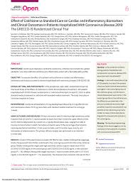 Pdf Effect Of Colchicine Vs Standard Care On Cardiac And Inflammatory Biomarkers And Clinical Outcomes In Patients Hospitalized With Coronavirus Disease 2019 The Grecco 19 Randomized Clinical Trial