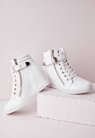 Missguided High Top Wedge Trainers White Croc Lace Up Heel Boots Socks And Heels Wedged Trainers