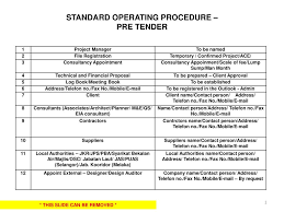 The use of this standard is i. Standard Operating Procedure Pre Tender Ppt Download