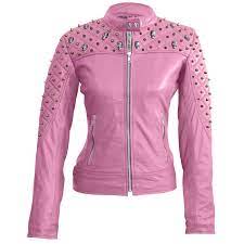 Leather Skin Women Pink Quilted Gold Studded Skeletons Genuine Leather Jacket Leather Jackets Women Pink Leather Jacket Jackets For Women