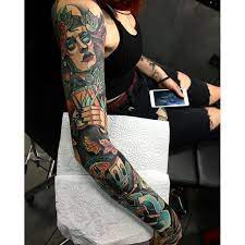 Neotraditional Color Sleeve Tattoo From Aber Neotraditional Neotrad Sleeve Color Arm Half Sleeve Tattoo Colorful Sleeve Tattoos Tattoos