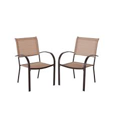 Hampton Bay Mix And Match Brown Stackable Sling Outdoor Dining Chair In Cafe 2 Pack Kts807k Cafe The Hom Outdoor Dining Chairs Dining Chairs Outdoor Dining