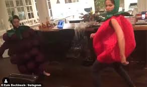 Kathrin romary beckinsale is an english actress and model. Kate Beckinsale Dances Around Her Kitchen With Daughter Lily Sheen Dressed As Giant Fruit 247 News Around The World