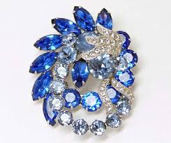 Vintage Eisenberg Blue Rhinestone Brooch Signed Rhinestone Costume Jewelry Kay Jewelry Vintage Rhinestone Jewelry