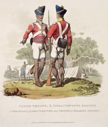 Native Troops in the East India Company's Service: a Sergeant of Light Infantry and a Private of the Madras Sepoys, engraved by Joseph Constantine Stadler