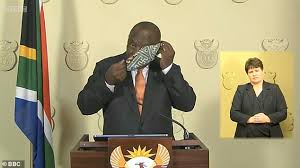 This was the first time ever that the inauguration event was held at the stadium as opposed to at the south african union buildings. You Had One Job South Africa S President Ramaphosa Hilariously Struggles To Put Coronavirus Mask On Daily Mail Online