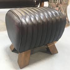 Genuine Leather Black Pommel Stool Footstool Retro Vintage Seat Picture Perfect Home