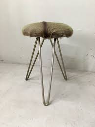 Original 50 60er Jahre Fell Hocker Dreibein Sitz Hocker Metall Vintage Retro Hocker Metall Hocker Vintage